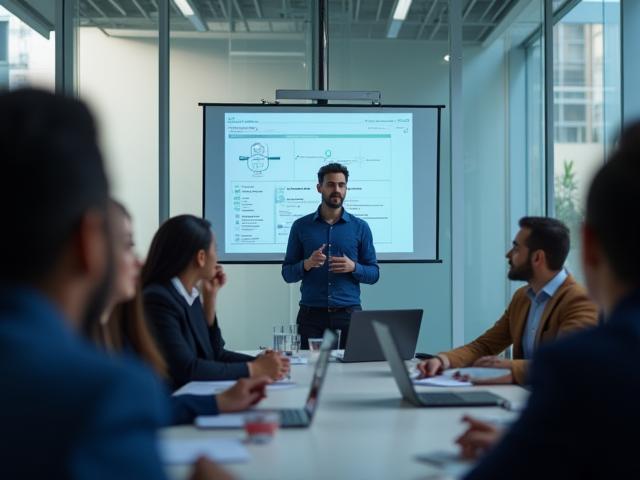 Equipo en sesión de capacitación y gestión del cambio